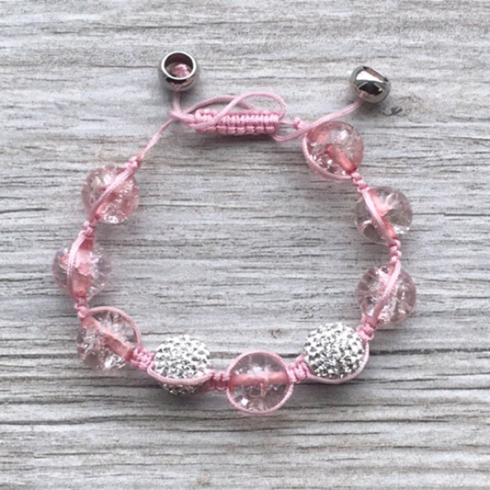 🛍Adjustable pink beaded bracelet crystal corded